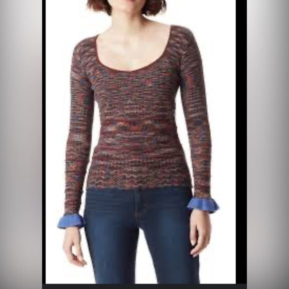 Sam Edelman Cathy Ruffle Cuff Scoop Neck Sweater size L - Picture 1 of 3